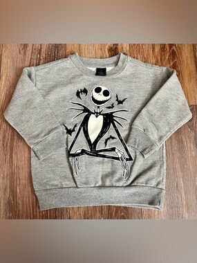 Gray Disney Jack Skellington Pullover Fleece Crewneck Sweatshirt Size 3T